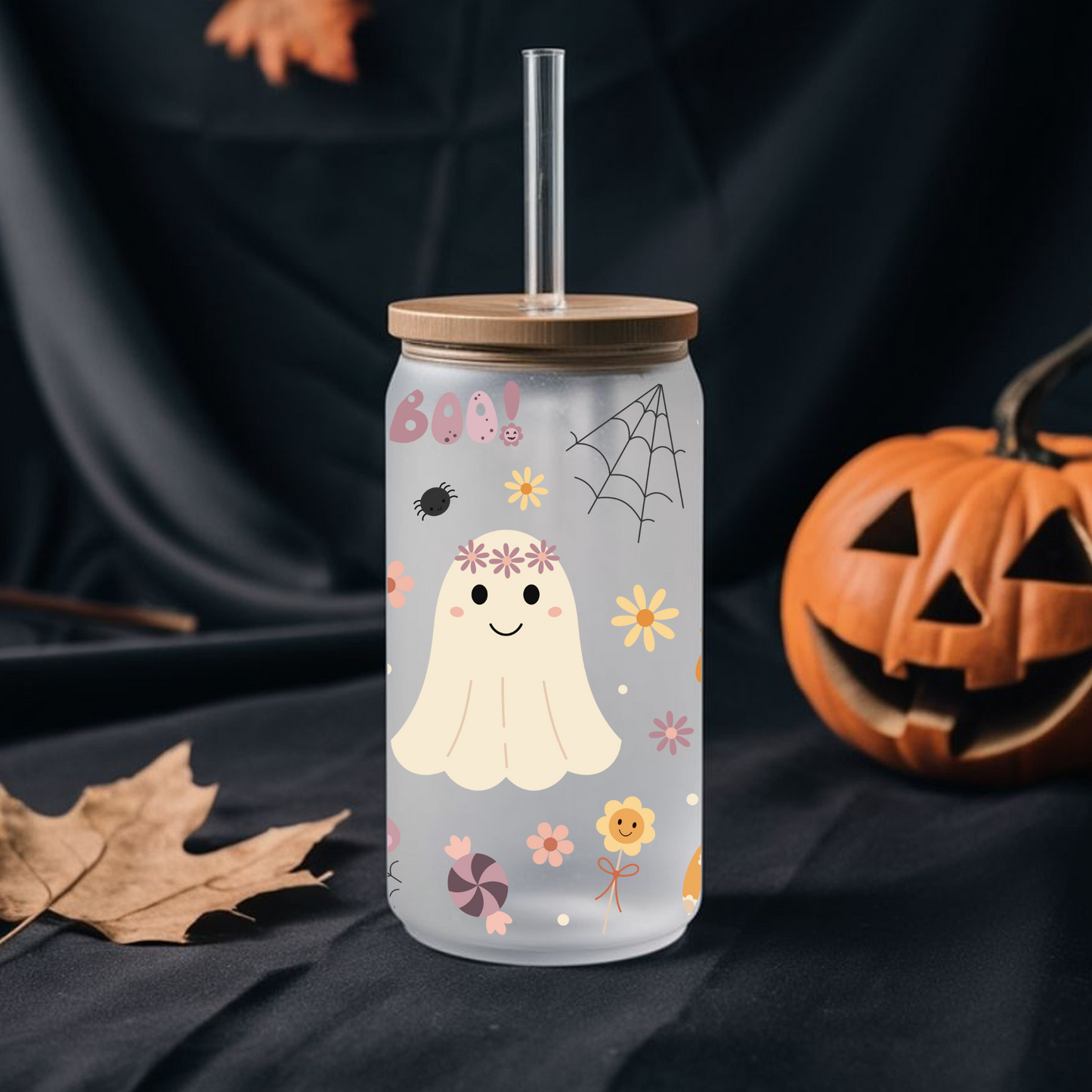 Retro boo frosted libbey glass with bamboo lid