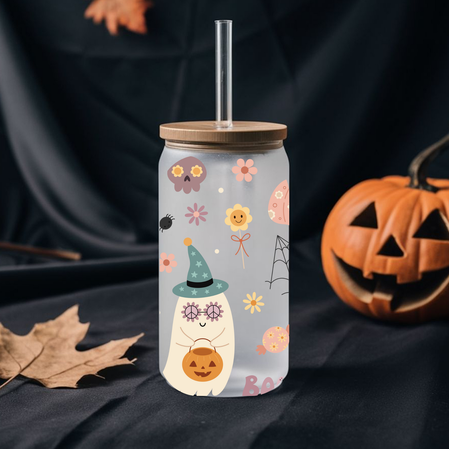 Retro boo frosted libbey glass with bamboo lid
