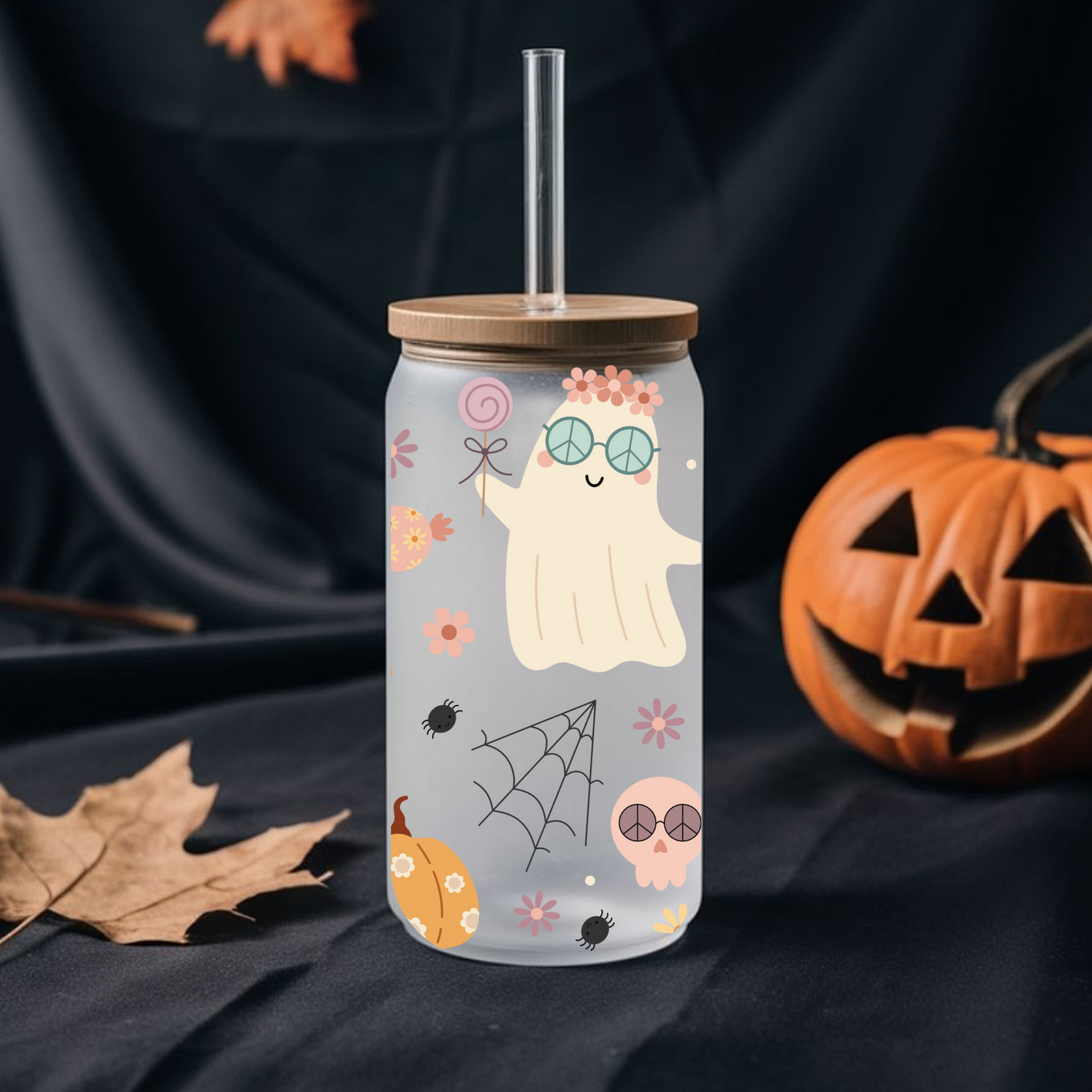 Retro boo frosted libbey glass with bamboo lid