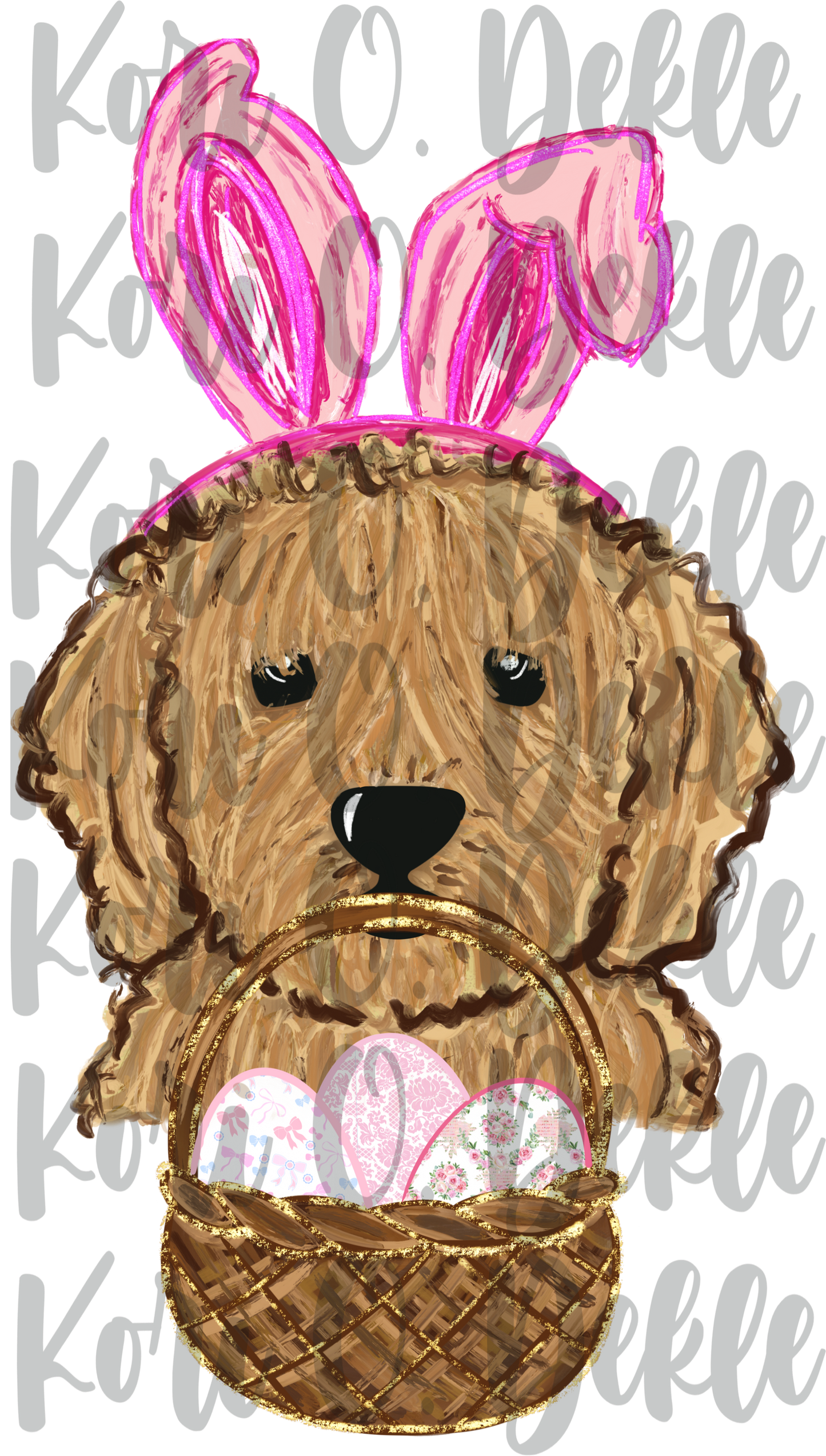 Doodle puppy with Easter basket png for digital download