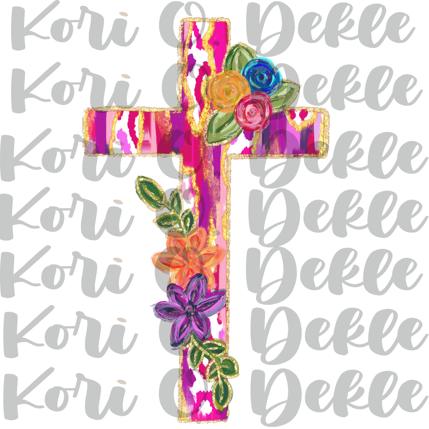 Leopard floral cross png for digital download