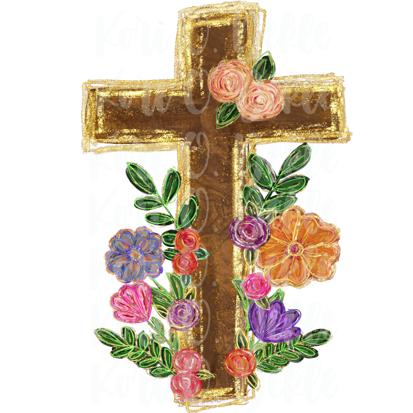 Old rugged cross| floral cross PNG for digital download
