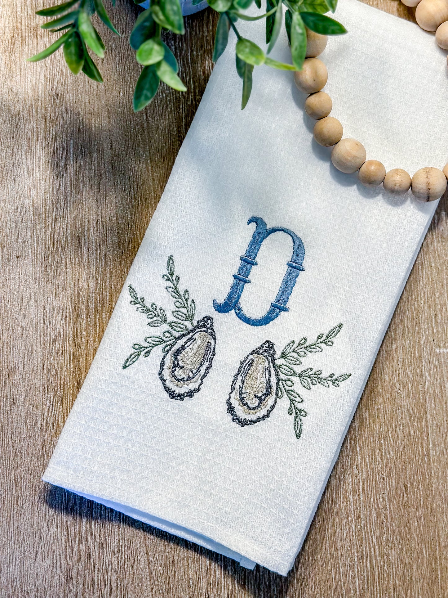 Embroidered Monogrammed Oyster Shell hand towel
