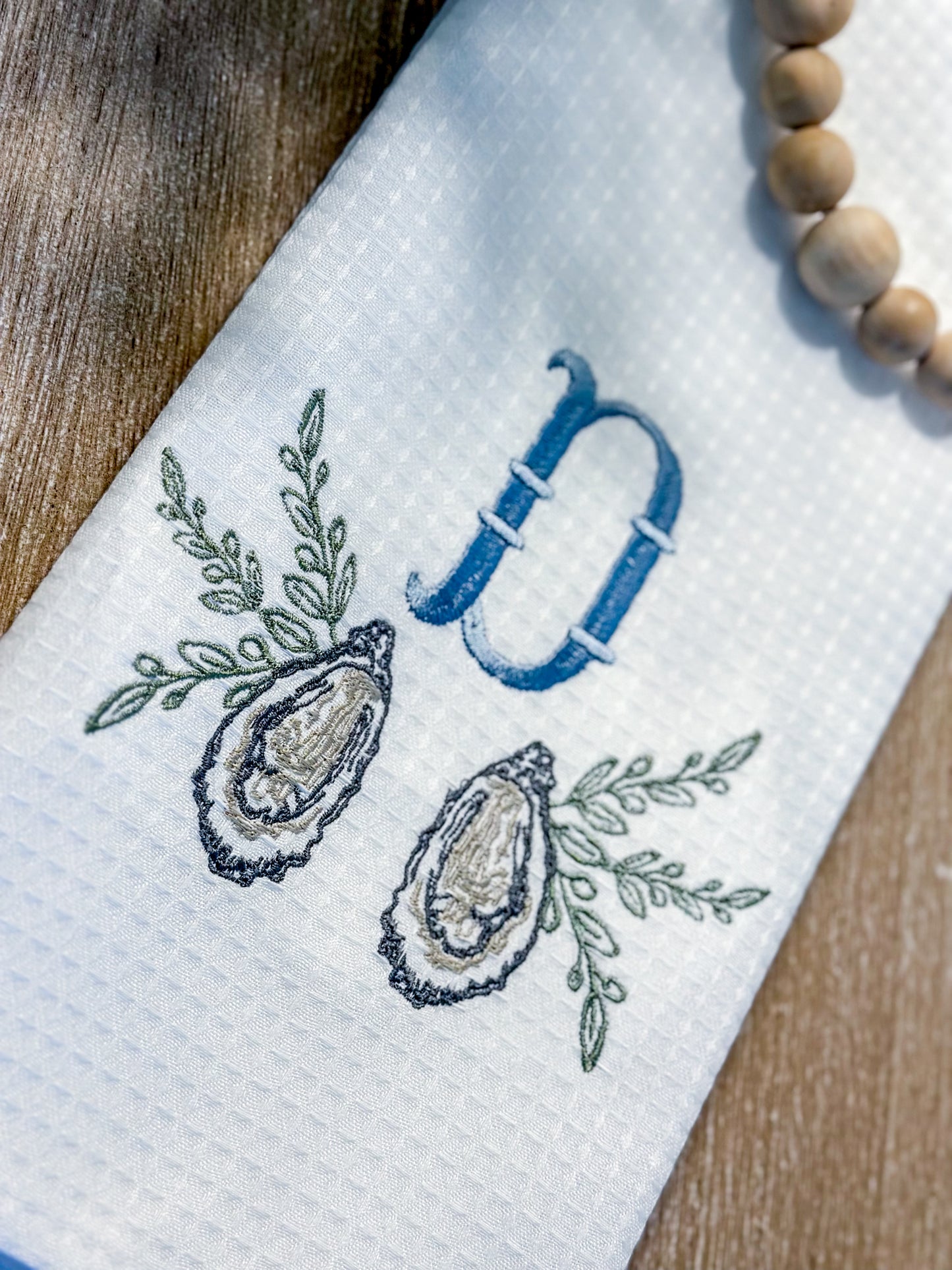 Embroidered Monogrammed Oyster Shell hand towel