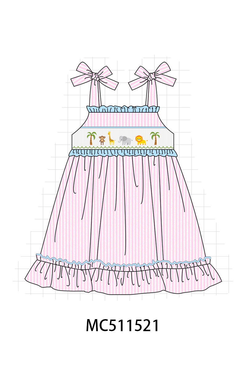 PO75 Pink stripe animal smocked collection