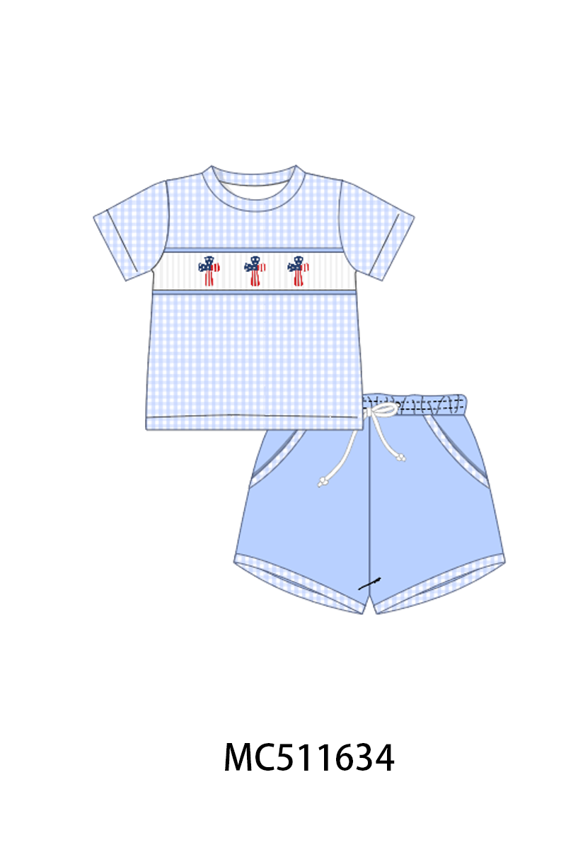 PO75 Blue Patriotic flag cross smocked collection
