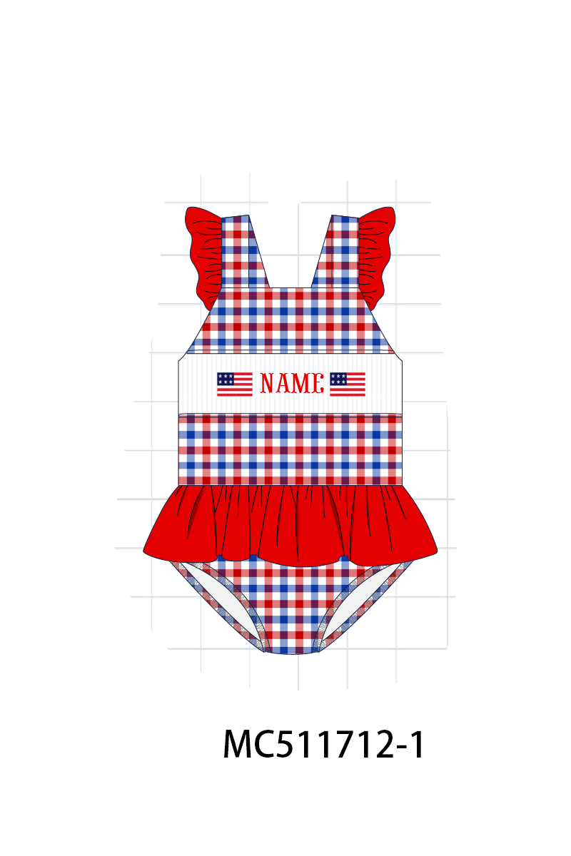 PO75 Patriotic flag monogram smocked gingham collection