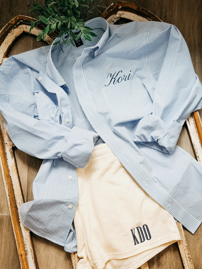 Personalized pin stripe button down