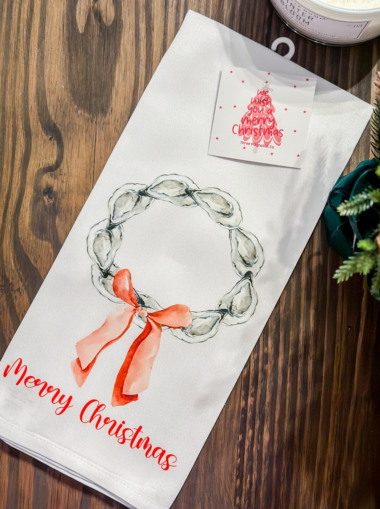 Oyster shell wreath tea towel