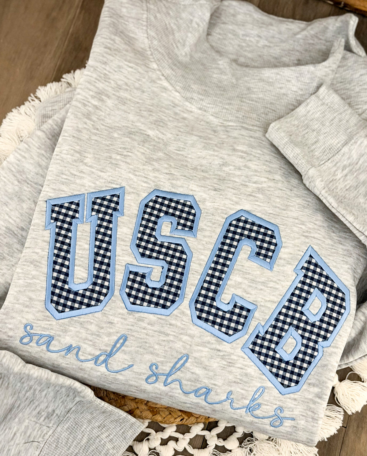 Custom Varsity Gingham Appliqué Mock Neck Sweatshirt