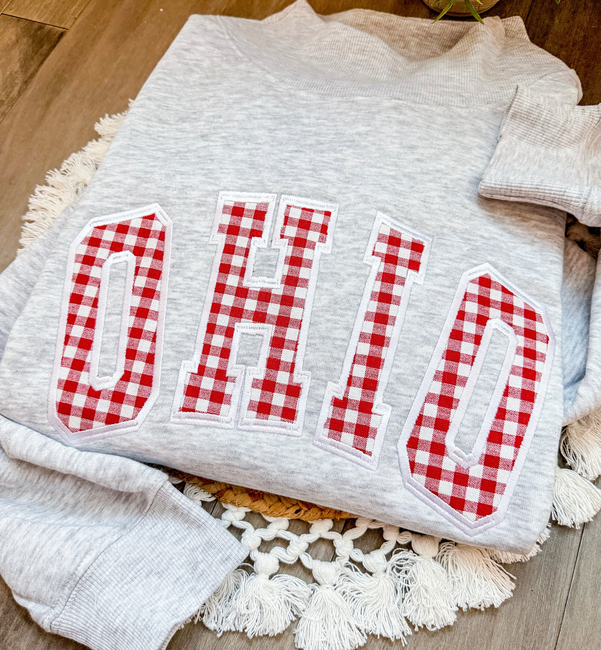 Custom Varsity Gingham Appliqué Mock Neck Sweatshirt