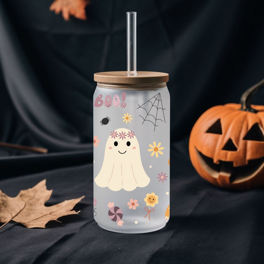 Retro boo frosted libbey glass with bamboo lid