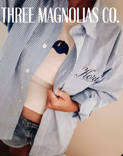 Personalized pin stripe button down