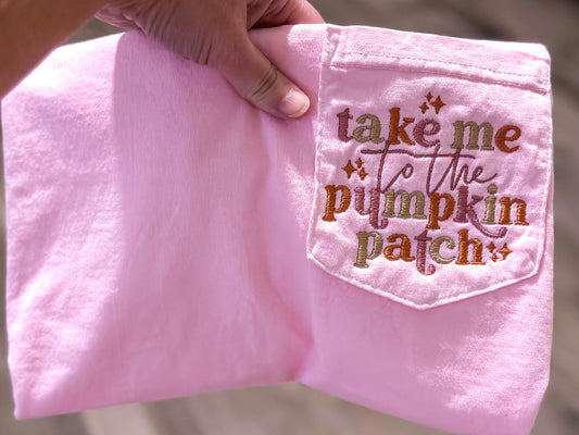 Take Me to the Pumpkin Patch Embroidered Pocket T-Shirt