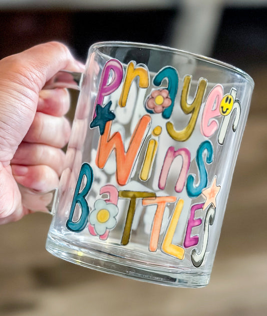 Prayer wins Battles 12oz glass mug