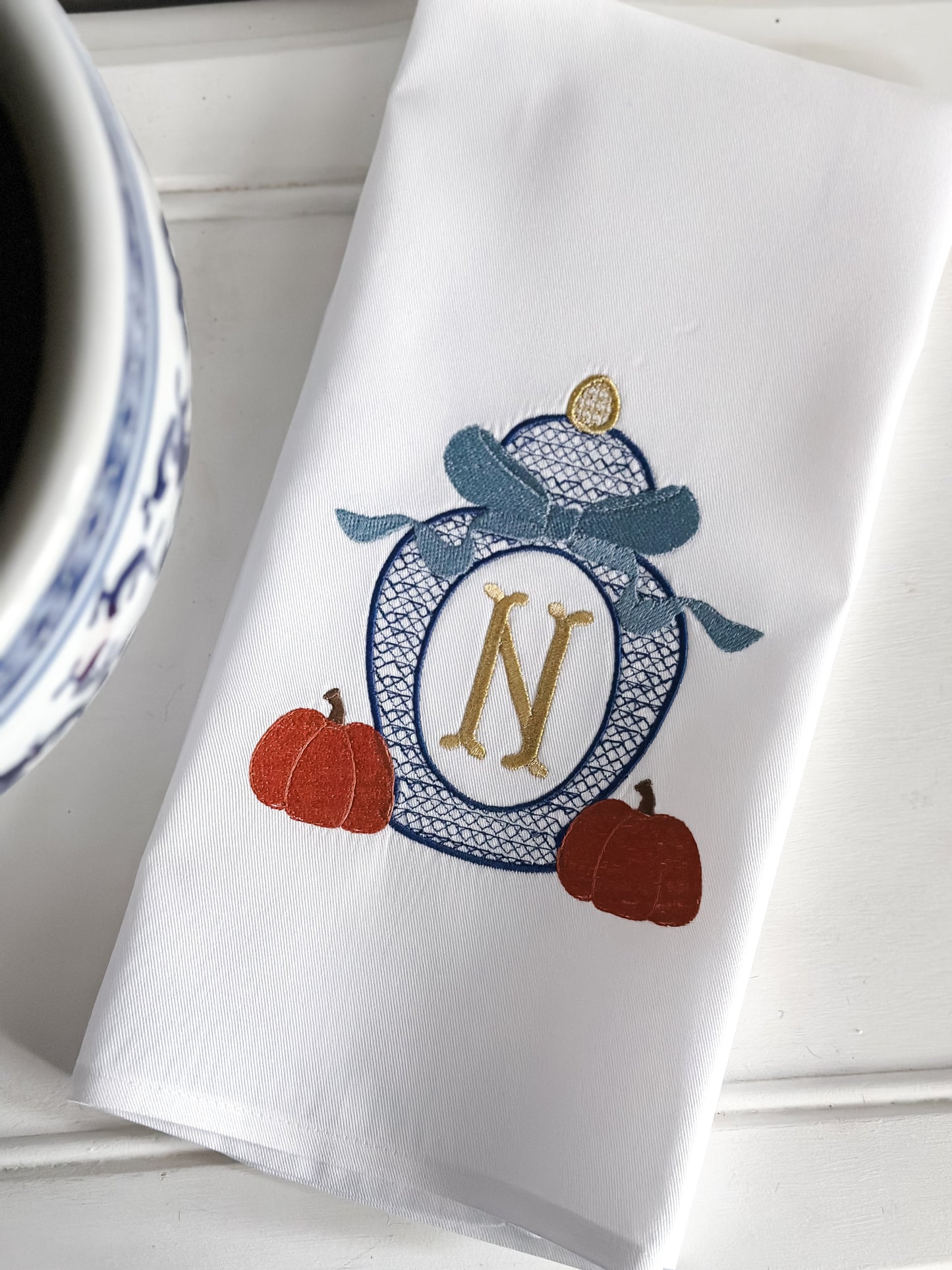 Flour Sack Monogramed Fall Ginger Jar Kitchen Towel