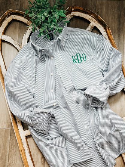Personalized pin stripe button down