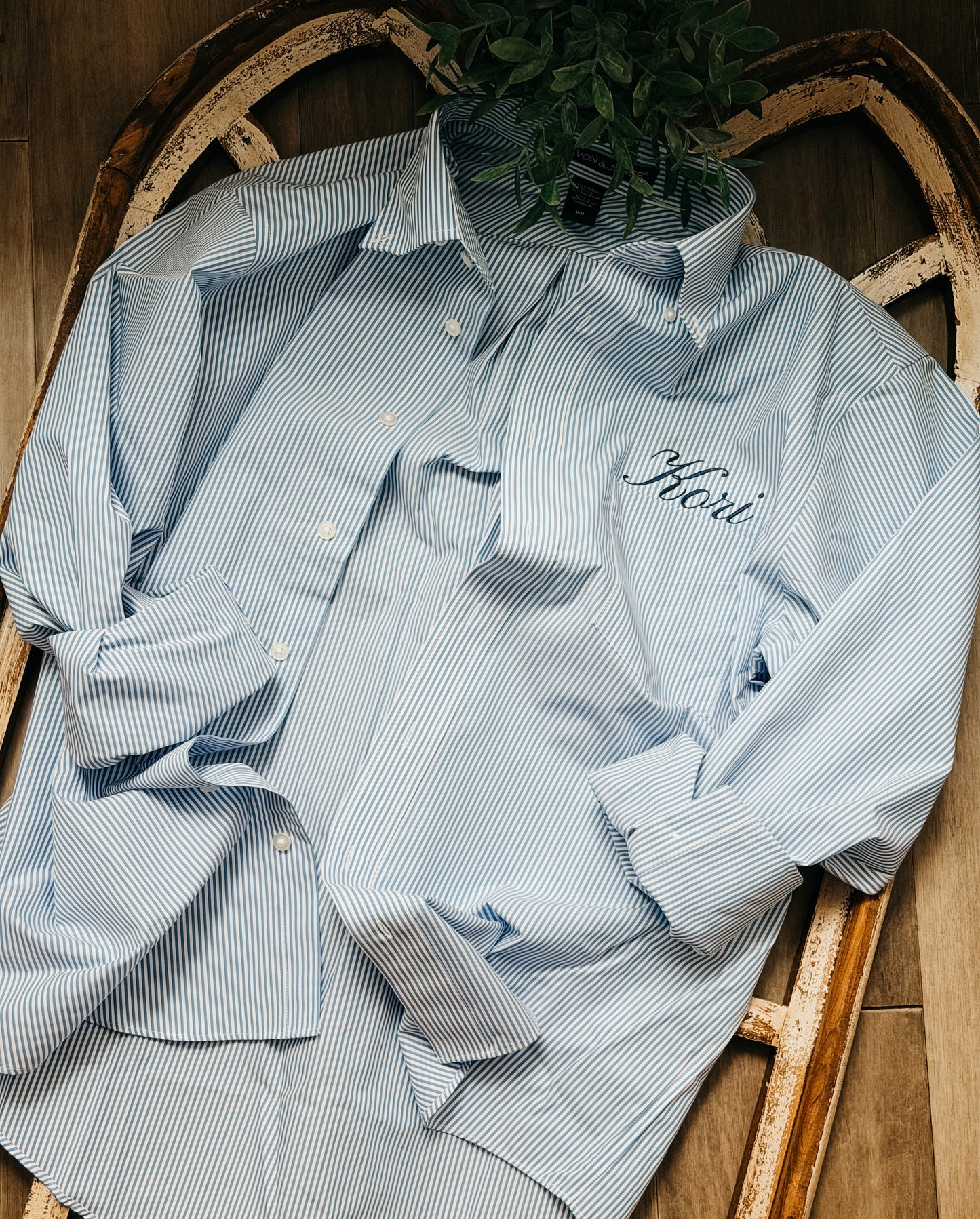Personalized pin stripe button down