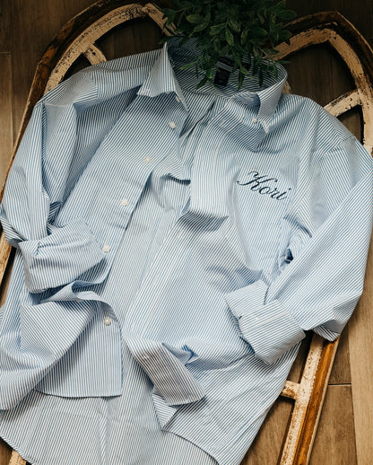 Personalized pin stripe button down