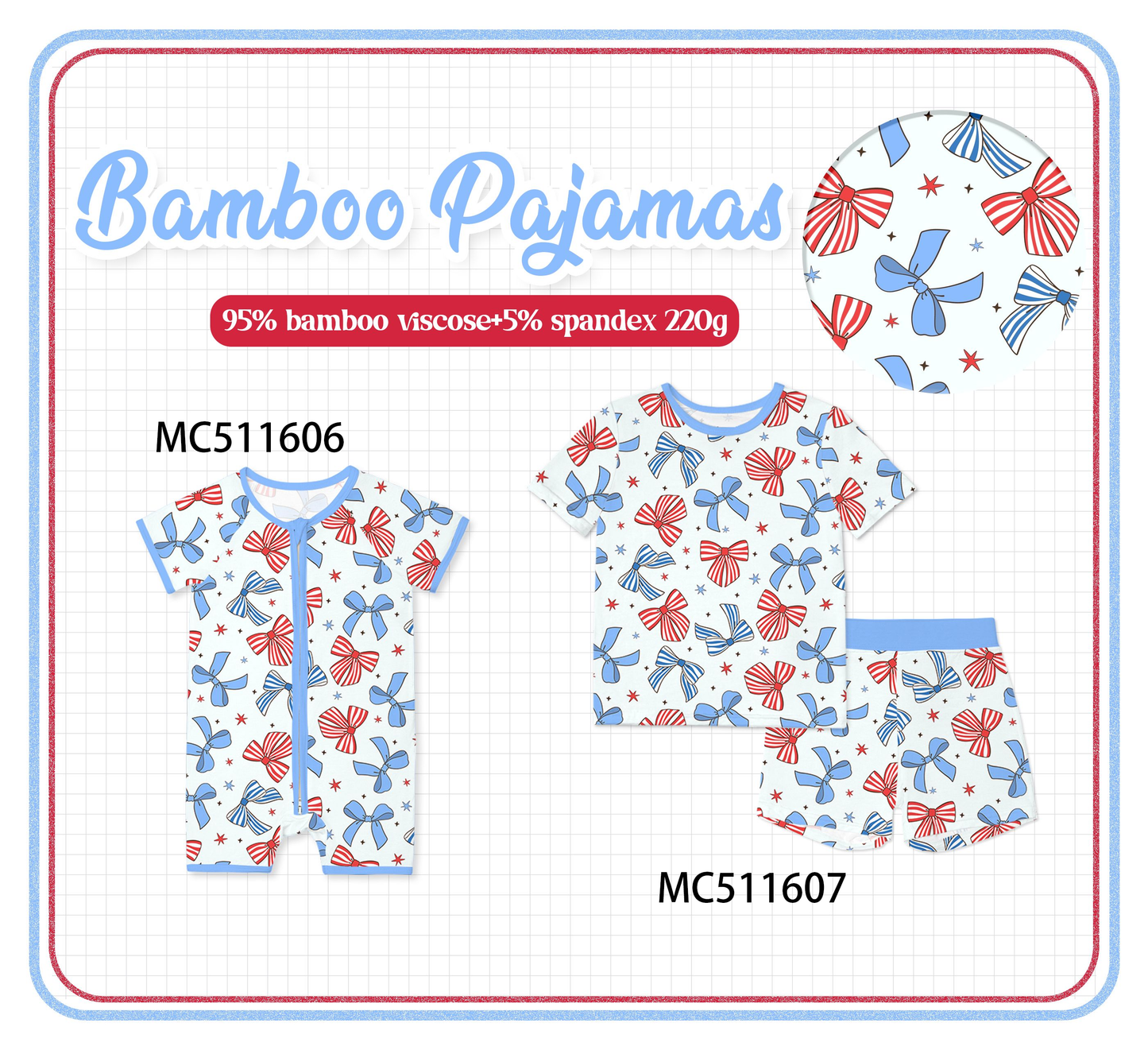 PO75 Blue Patriotic bow bamboo collection
