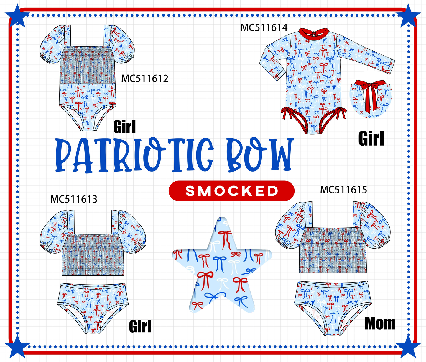 PO75 Blue Patriotic bow smocked collection