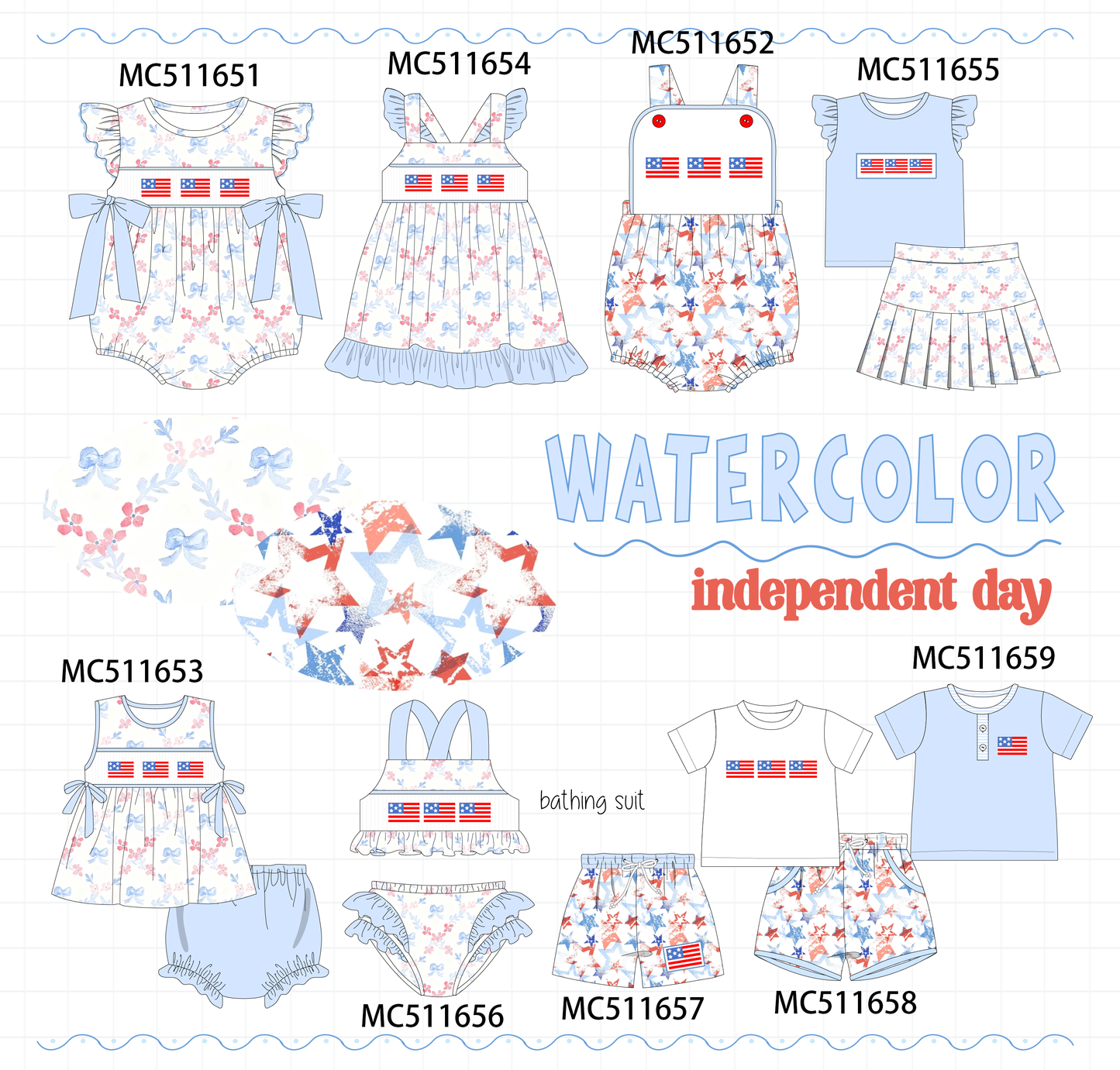 PO75 Blue Patriotic flag embroidery ruffle collection