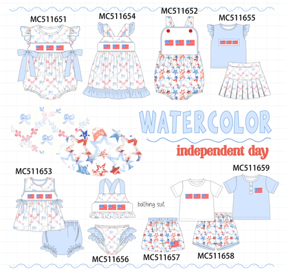 PO75 Blue Patriotic flag embroidery ruffle collection