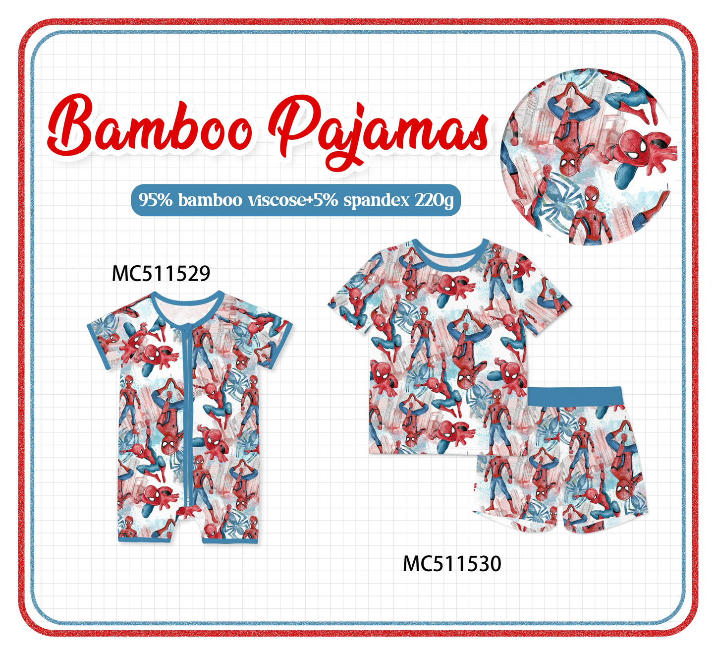 PO75 Blue character bamboo pajama collection