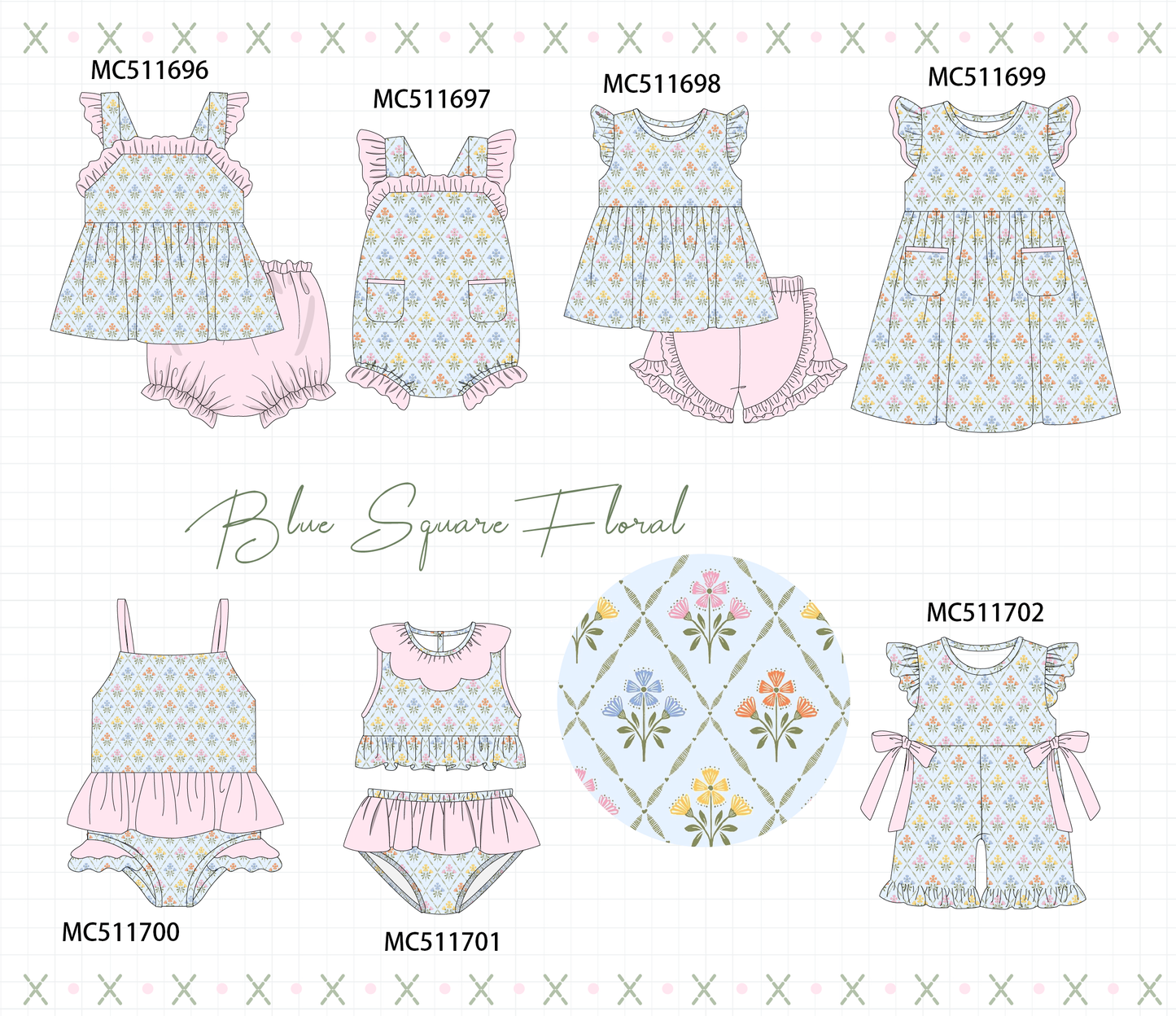 PO75 Blue floral print ruffle collection