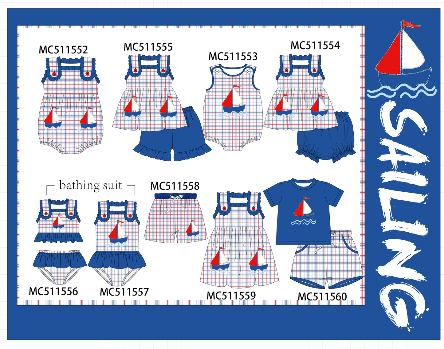 PO75 Blue sailboat applique plaid collection