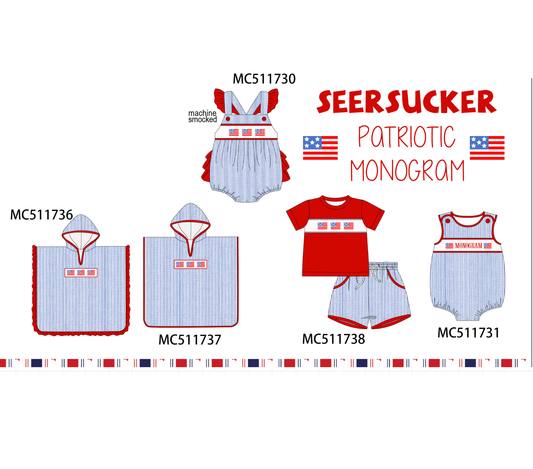 PO75 Blue seersucker Patriotic flag smocked collection 2