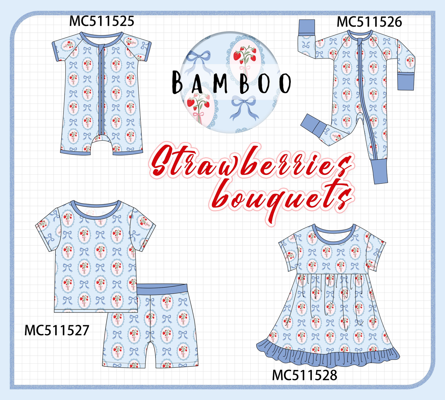 PO75 Blue strawberry print bamboo collection
