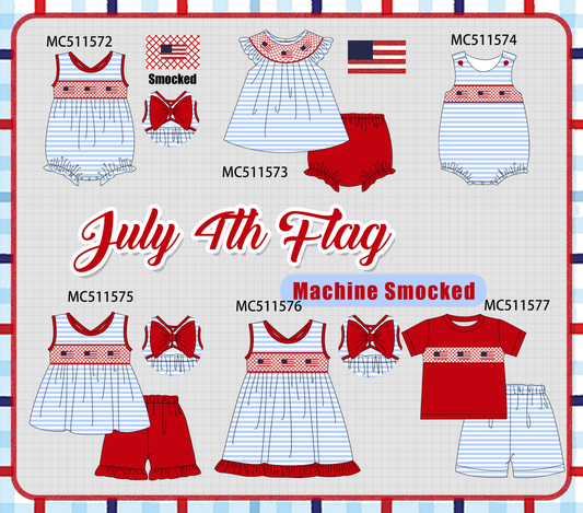 PO75 Blue stripe Patriotic flag smocked collection