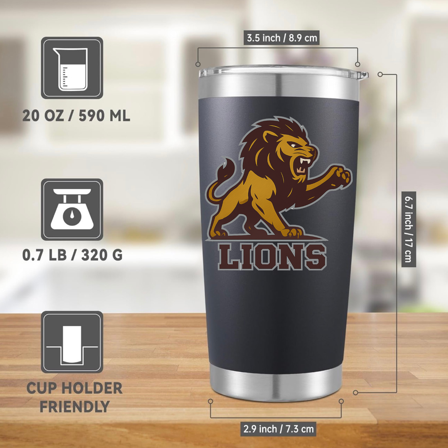 20 oz PCS Lions Grey Travel Tumbler