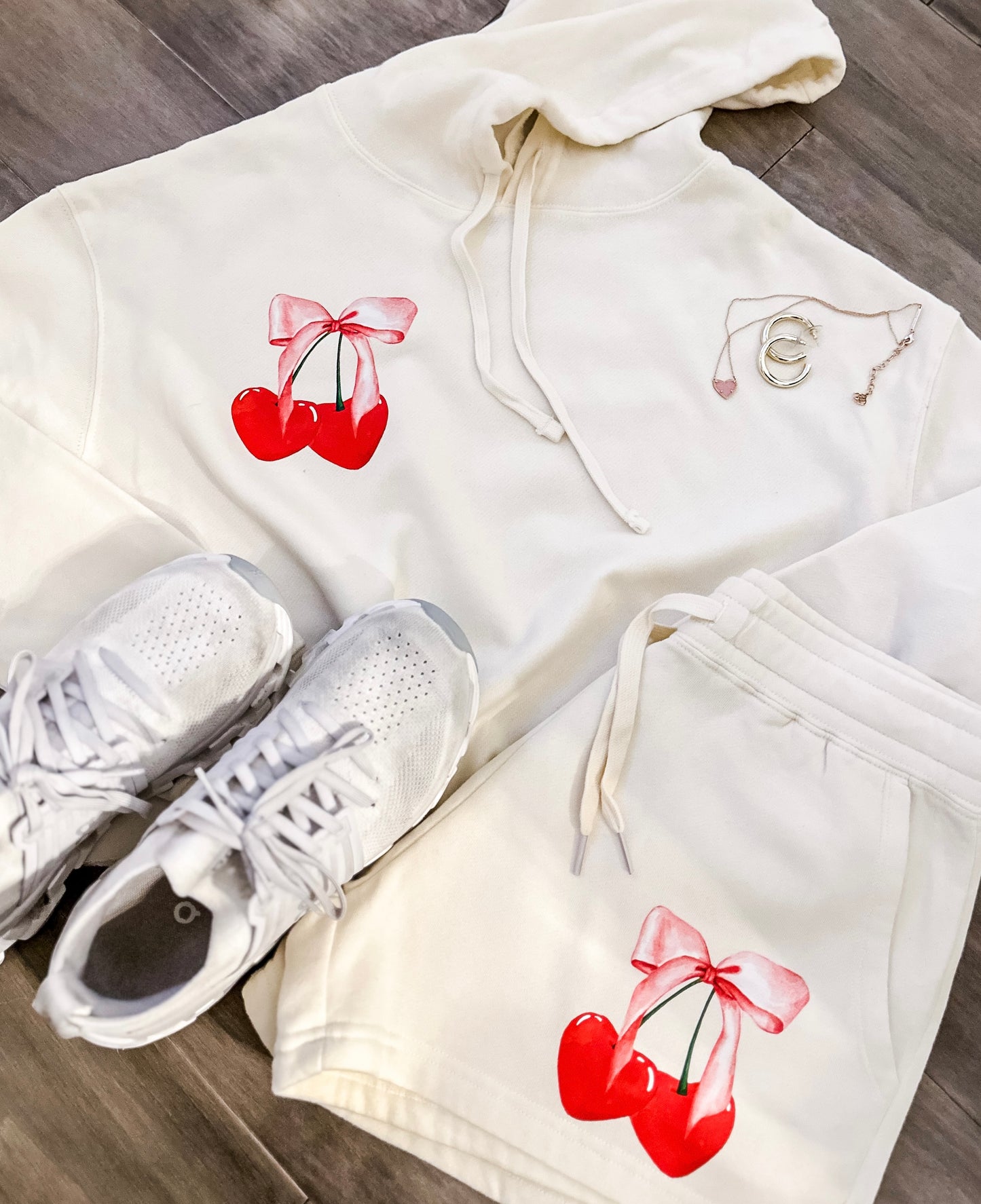 Girly Girl Cropped Hoodie Lounge Set in I Love You Cherry Much