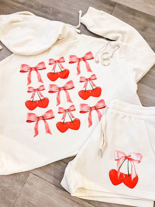 Girly Girl Cropped Hoodie Lounge Set in I Love You Cherry Much