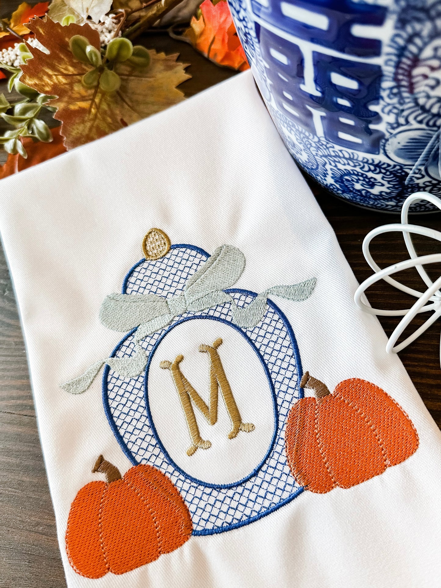 Flour Sack Monogramed Fall Ginger Jar Kitchen Towel