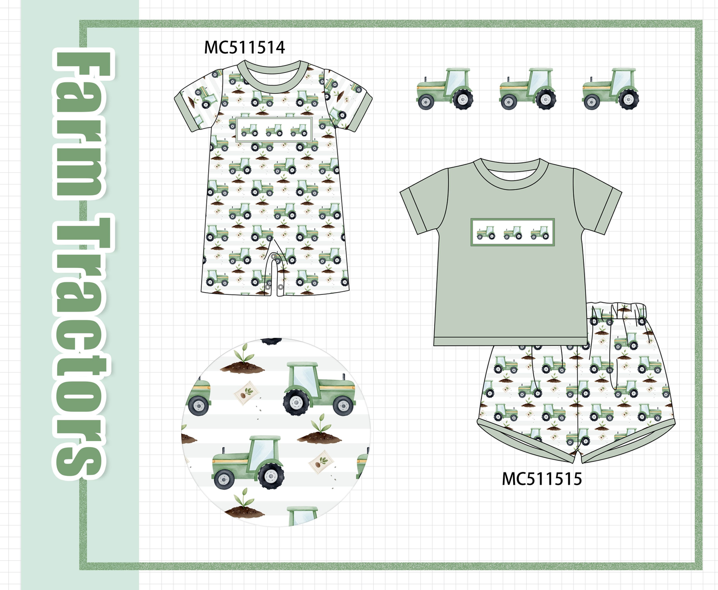 PO75 Green farm tractors print collection