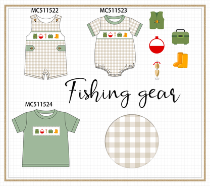 PO75 Green fishing embroidery gingham collection