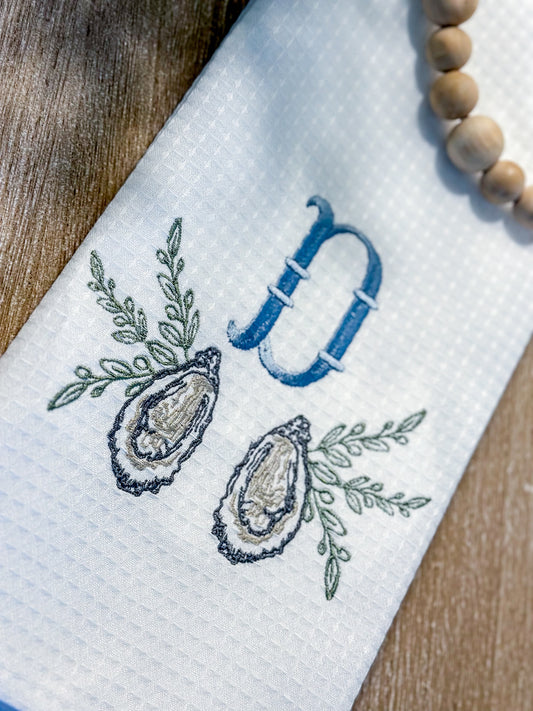 Embroidered Monogrammed Oyster Shell hand towel