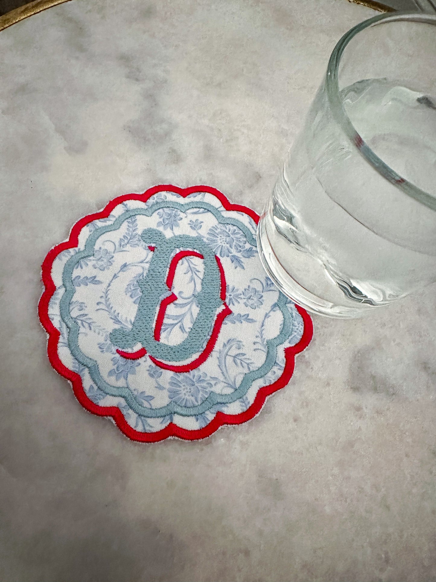 Patriotic blue and white scalloped cocktail napkin