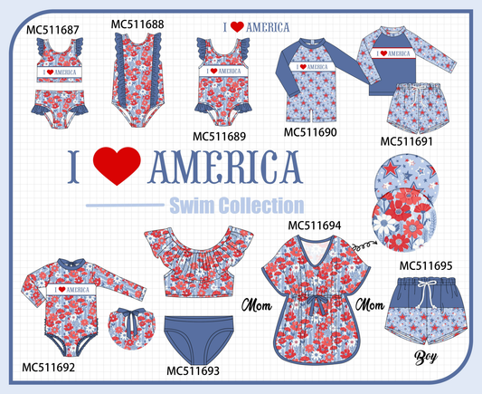 PO75 I love America embroidery floral swimsuit collection