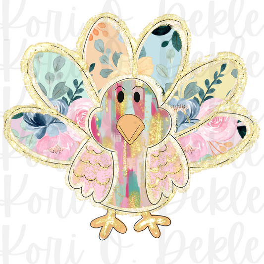 Pastel Floral Paintbrush Turkey PNG