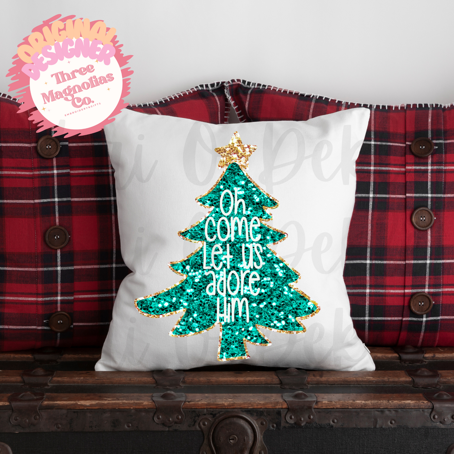 Oh come let us adore Him faux Glitter Christmas tree png for digital download only