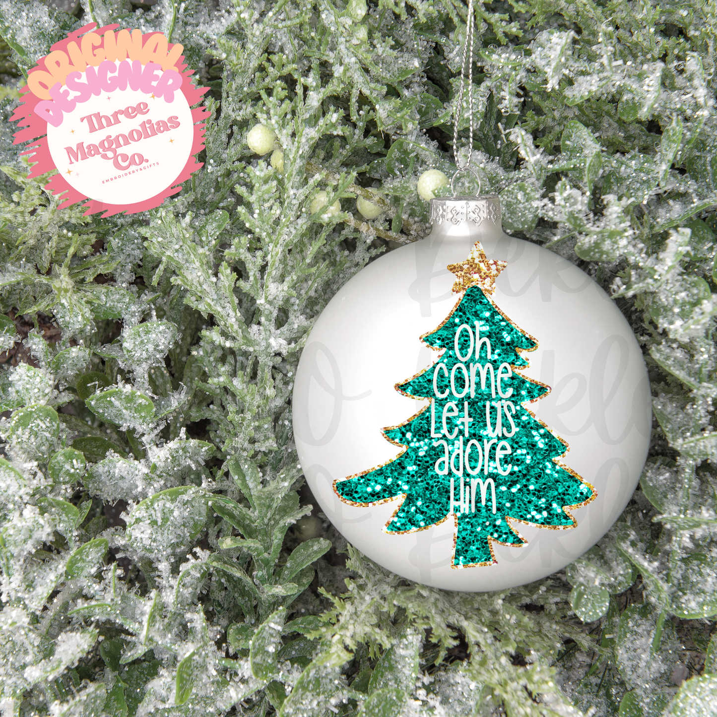 Oh come let us adore Him faux Glitter Christmas tree png for digital download only