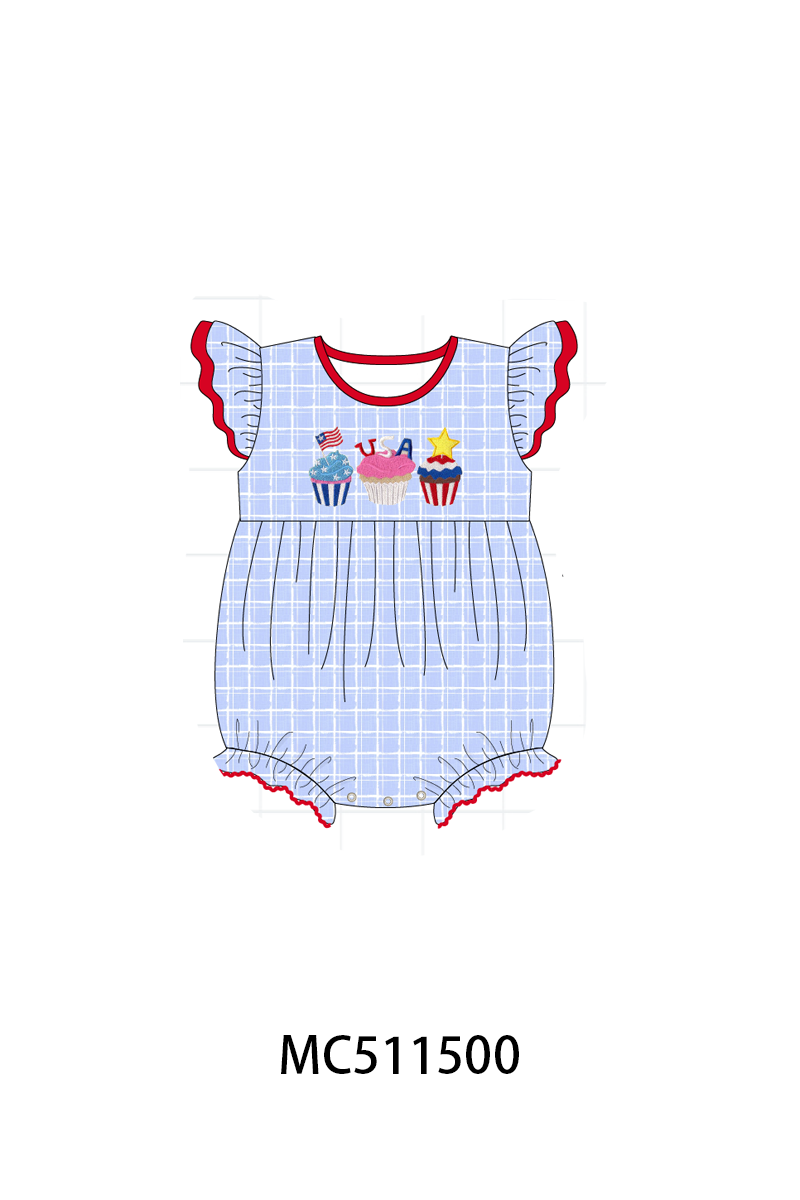 PO75 Blue plaid Patriotic cupcaker embroidery collection
