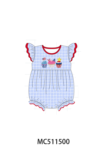 PO75 Blue plaid Patriotic cupcaker embroidery collection
