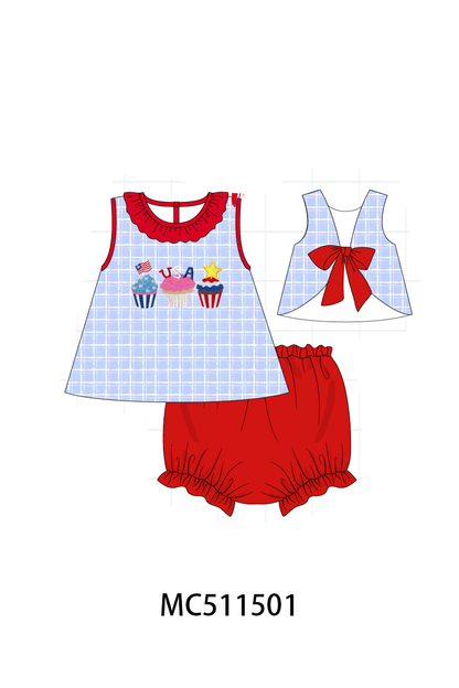 PO75 Blue plaid Patriotic cupcaker embroidery collection
