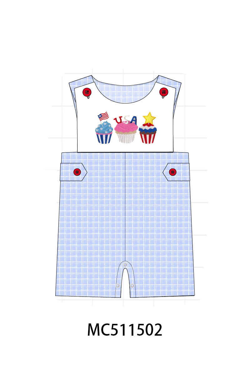 PO75 Blue plaid Patriotic cupcaker embroidery collection