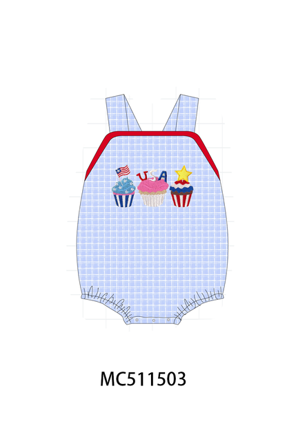PO75 Blue plaid Patriotic cupcaker embroidery collection